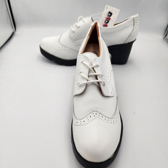 White‎ block Heal lace tie Oxford Shoes by Dadawen Ladies size 10.5 NWT - Picture 1 of 16